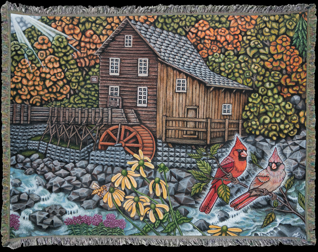 Art Blanket - Grist Mill Cardinals - 68 x 50 Inch - Tapestry Woven Throw